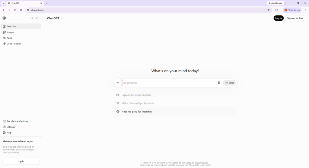 ChatGPT dashboard interface