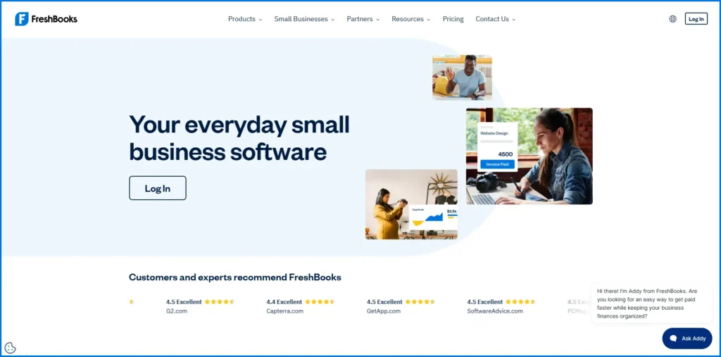 FreshBooks small business software homepage