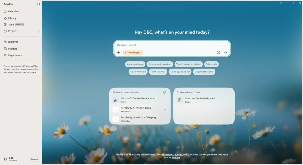 Microsoft Copilot AI chat interface