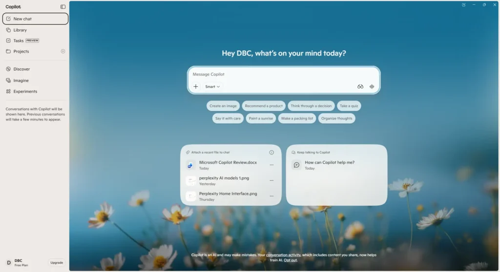 Microsoft Copilot home interface