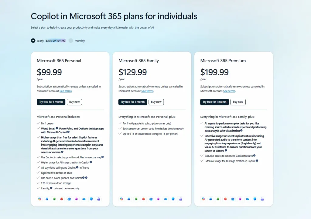 Microsoft Copilot pricing plans