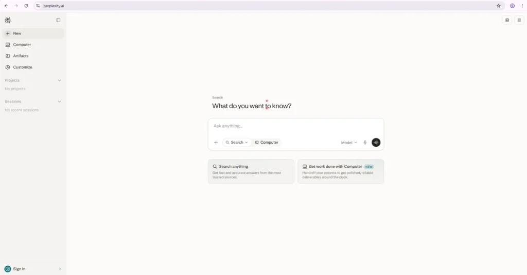 Perplexity AI home interface
