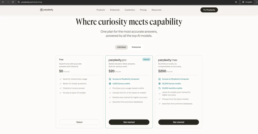 Perplexity AI pricing plans